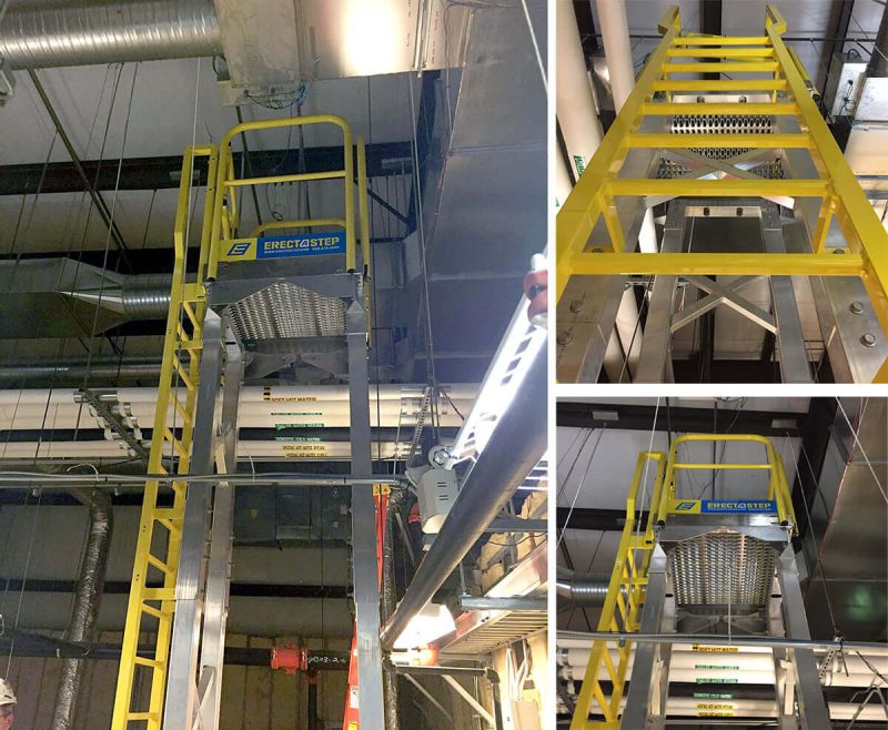 Custom ladder platform installed at a petrochemical facility, featuring OSHA-compliant guardrails, slip-resistant treads, and a compact modular design for safe elevated access.