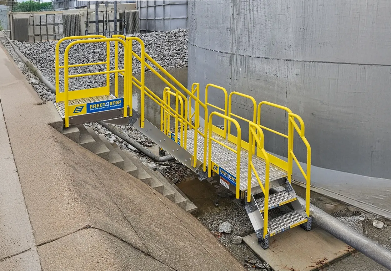 ErectaStep Stair System providing quick, compliant secondary containment access at an energy substation, fully installed in just 3 days.