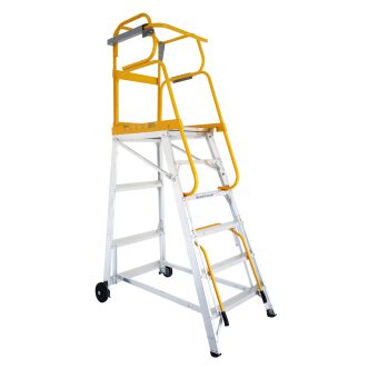 StockMaster Tracker work platform ladder in industrial setting