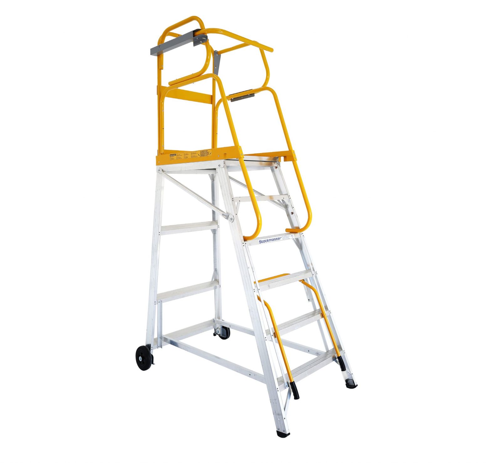 StockMaster Tracker mobile work platform ladder in warehouse
