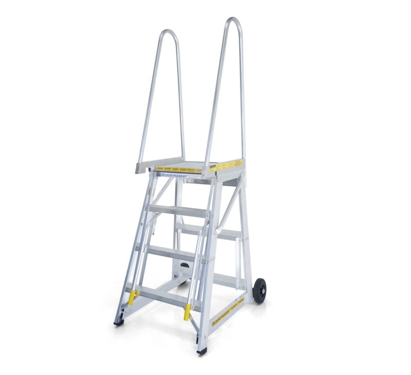 StockMaster Step-Thru Mobile Access Platform beside transport vehicle