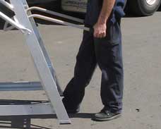 Step-Thru Mobile Access Platform on warehouse floor