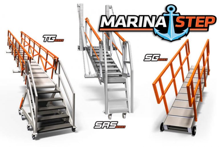 Close-up of Marine Aluminum Gangway structure and handrails