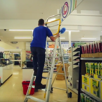 mni Pro Platform Ladder with integrated tool tray and safety gate