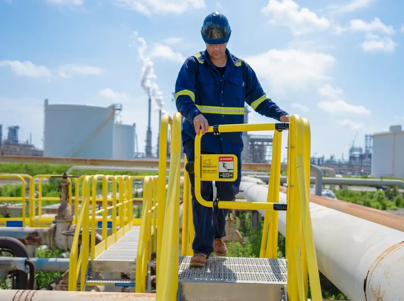 YellowGate Adjustable Safety Swing Gate installed on an industrial platform