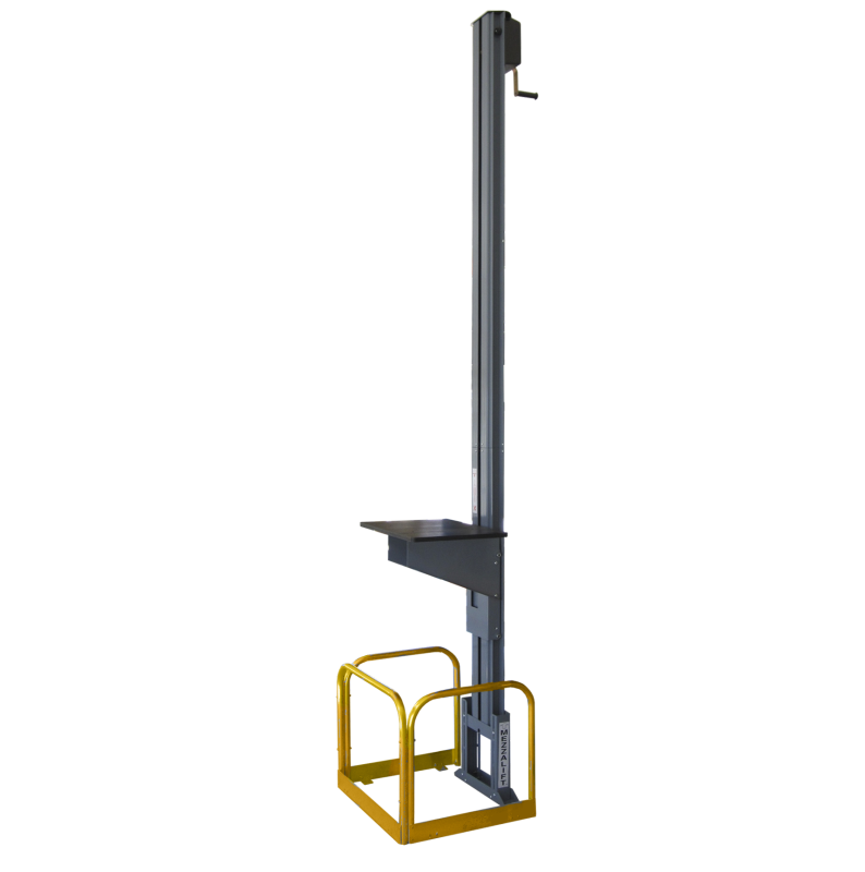 Manual mezzanine lifter with adjustable lift table for goods transport