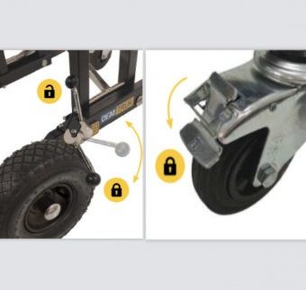 Demtruk Folding Cart DELUX 2.0 showing front and rear brakes for stability