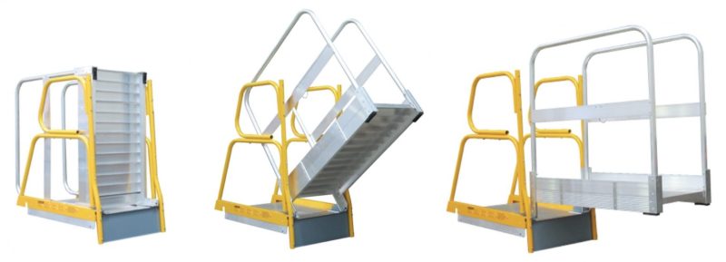 StockMaster Tracker platform ladder with safety railing