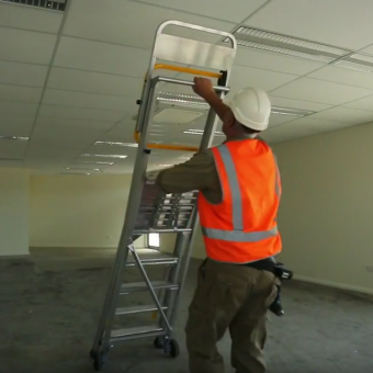 Foldable Omni Platform Ladders compact storage and transport position
