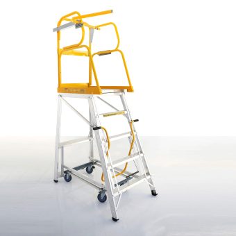 StockMaster platform ladders with safety railing system