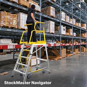 StockMaster Navigator mobile platform ladder for warehouse picking